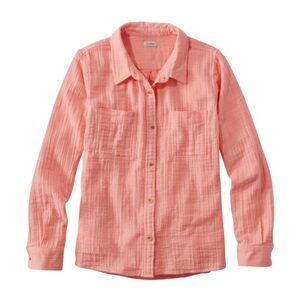 L.L. Bean Women's Cloud Gauze Shirt, Long-Sleeve Coral Quartz Size Reg Large